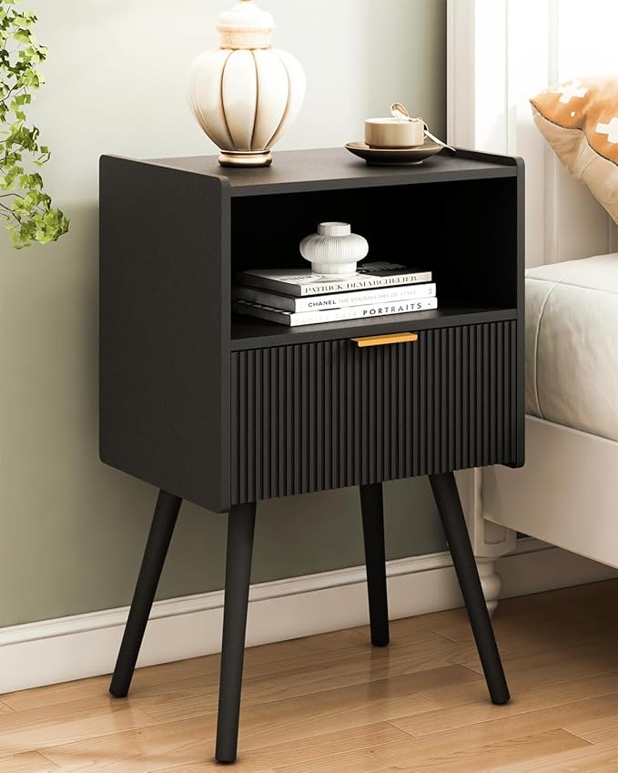 Black Nightstand, Modern Bedside Table by JOONEE