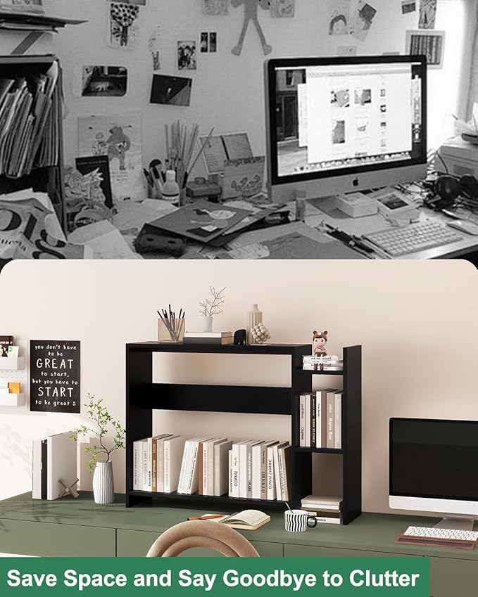 IBUYKE Desktop Bookshelf, 36.8" Desktop Organizer Shelf, Wood Desk Hutch - Image 8