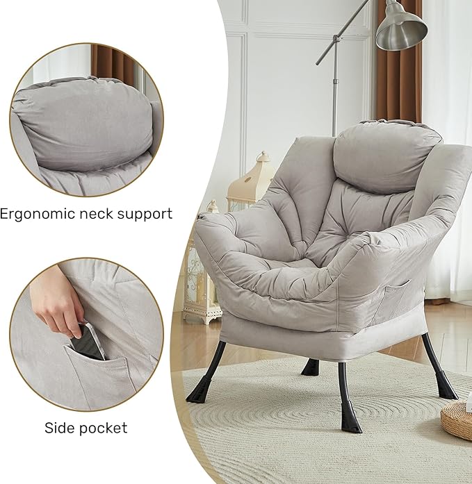 HollyHOME Modern Large Cotton Fabric Lazy Chair，Accent Contemporary Lounge Chair - Image 4