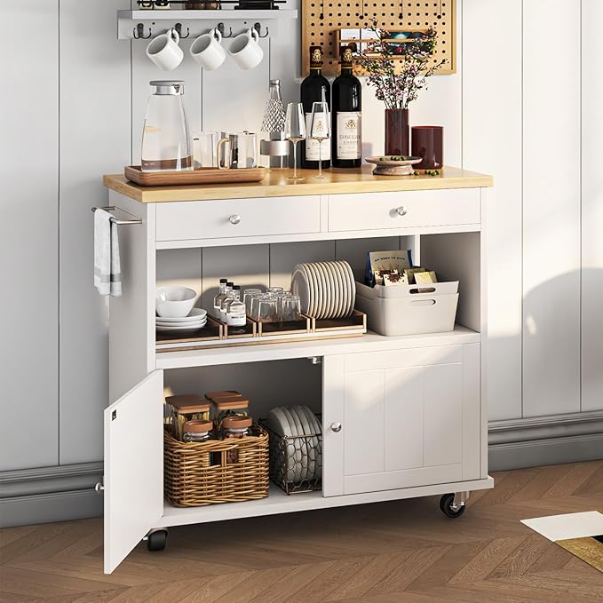 Rolling Kitchen Island with Storage Cabinet, 35.4'' Width Kitchen Cart - Image 5