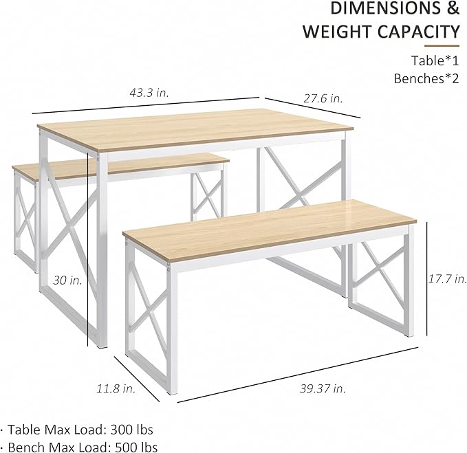VECELO Kitchen Table with 2 Benches - Image 6