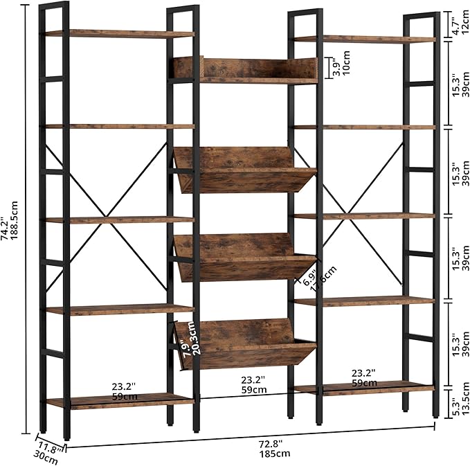 IRONCK Bookshelves and Bookcases 5 Tiers, Triple Wide Industrial Bookshelf - Image 3