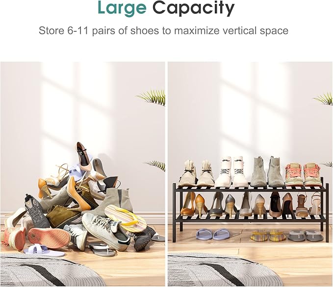 Black Shoe Rack, 2-Tier Long Shoe Rack - Image 5