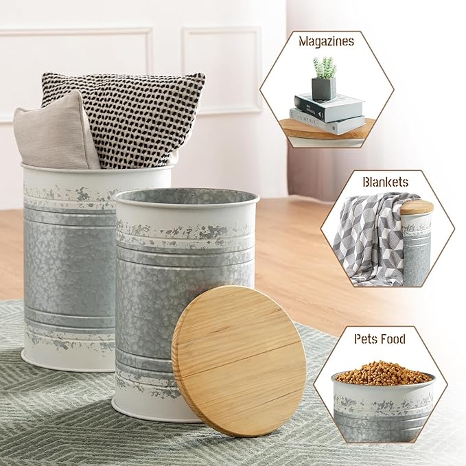 Glitzhome Farmhouse Accent Side Table, Metal Storage Stool Ottoman - Image 4