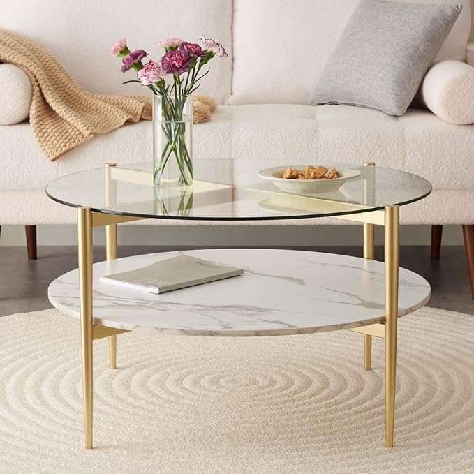 Round Coffee Table for Living Room, Mid-Century Modern Design, D30 x H17 - Image 3
