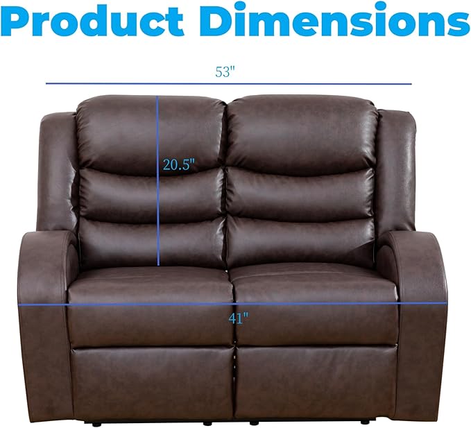 Loveseat Recliner Sofa, Reclining Loveseat Leather Couch Upholstered, Modern - Image 3