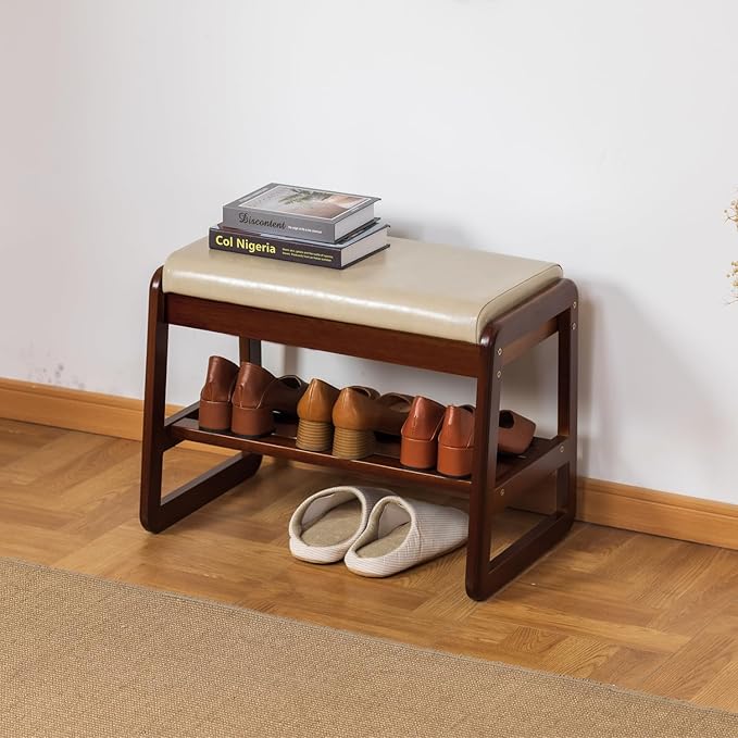 Solid Wood Shoe Bench, 2-Tier Entryway Bench - Image 3