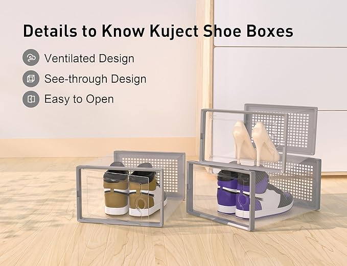 Kuject XX-Large Shoe Storage Boxes Organizers Clear Plastic Stackable 12 Pack - Image 8