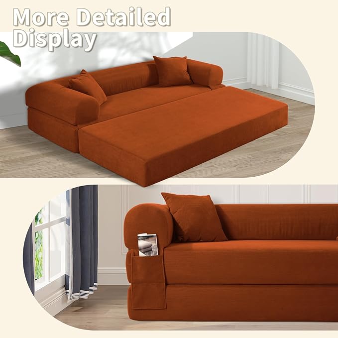 80" Convertible Sofa Bed, 3-in-1 Corduroy Folding Pull Out Couch - Image 6