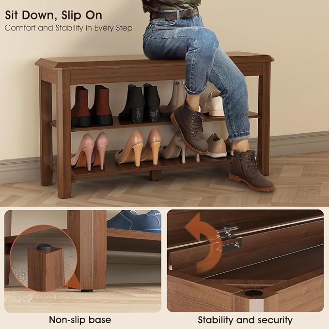 Shoe Rack for Front Door Entrance, Solid Wood Shoe Bench for Closet, Holds Up - Image 6