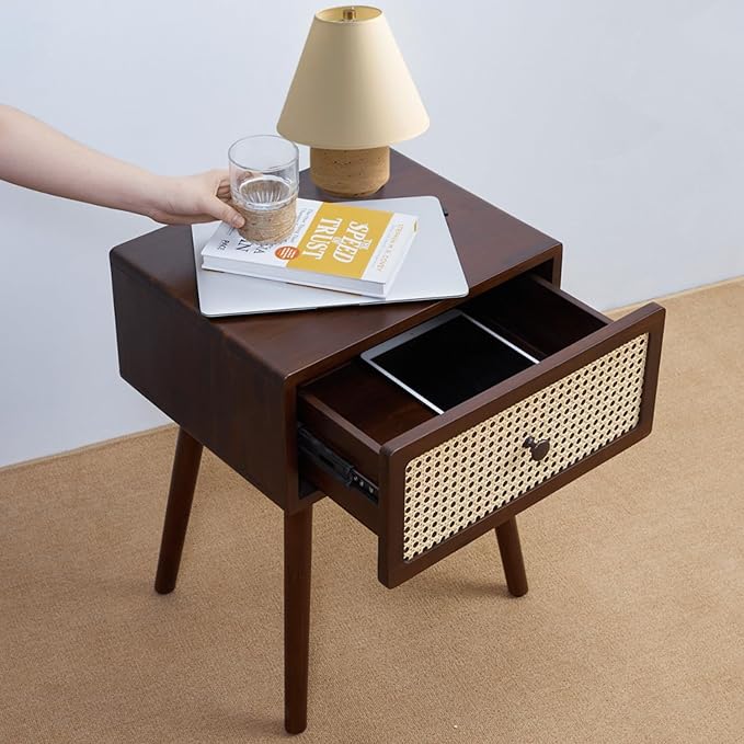 Bme Nipe Solid Wood and Rattan Nightstand, Fully Assembled, Woven Cane End Table - Image 9