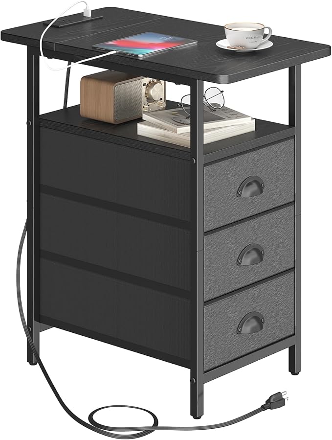 End Table with Charging Station, Side Tables Livingroom with USB Ports and by Unknown