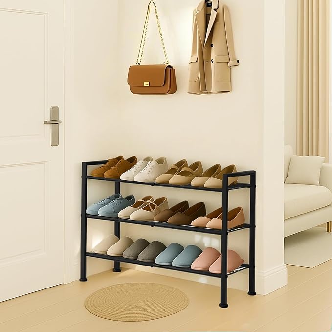 Simple 3 Tier Shoe Rack, Metal Stackable Shoe Storage Organizer - Image 8