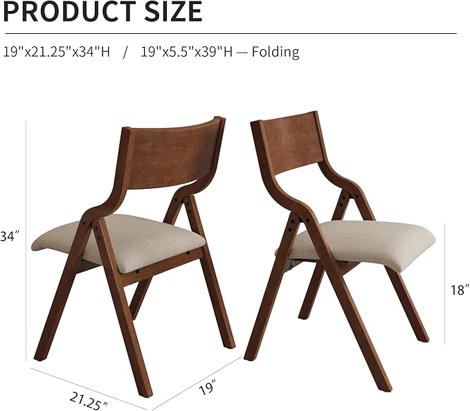 Folding Dining Chairs Set of 2, Upholstered Kitchen Chair - Image 2