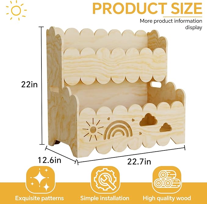 Wood 2-Tier kids bookshelf, Montessori Bookshelf, Suitable Kids Rooms, Nursery - Image 3