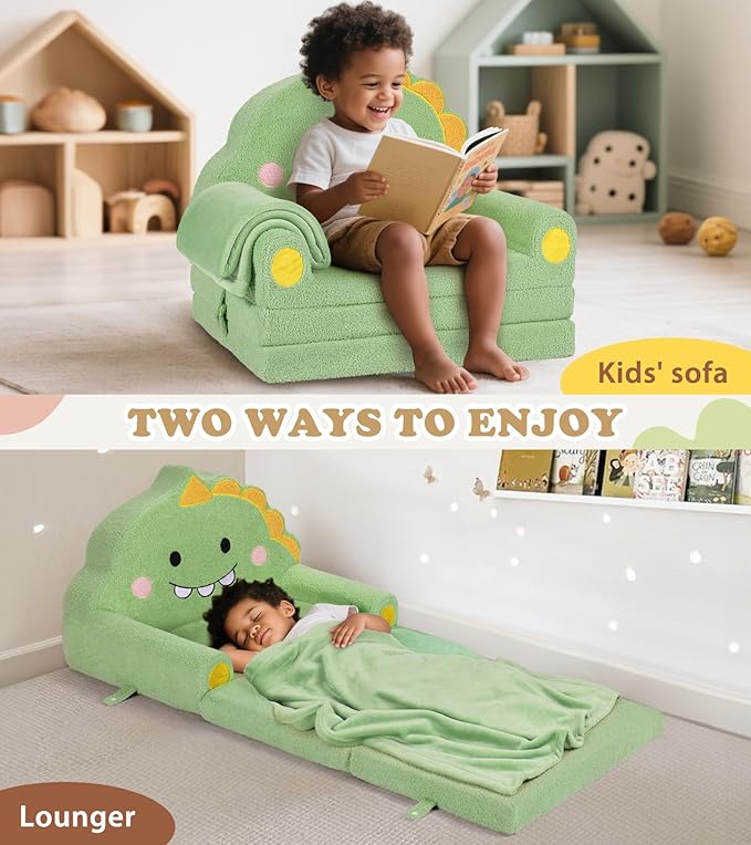 Kids Couch, 2-in-1 Soft Toddler Couch Fold Out - Image 5