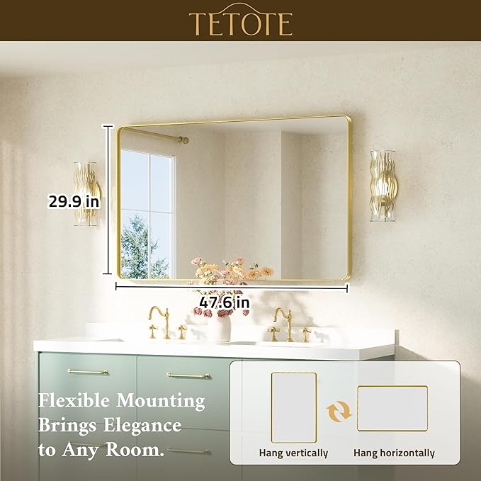 TETOTE Gold Framed Mirror 48 x 30 Vanity Mirrors - Image 7