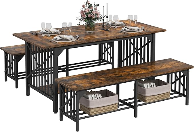 DWVO 3-Piece Dining Table Set for 4-6 People, Industrial Rectangular Dining - Image 7
