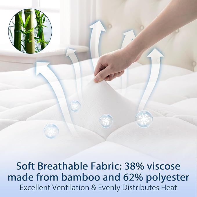ELEMUSE California King Cooling Bamboo Viscose Mattress Topper - Image 4
