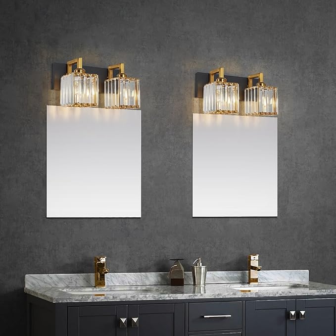 Modern Bathroom Vanity Light 2-Lights Black Gold Crystal Wall Lamp Bathroom - Image 2