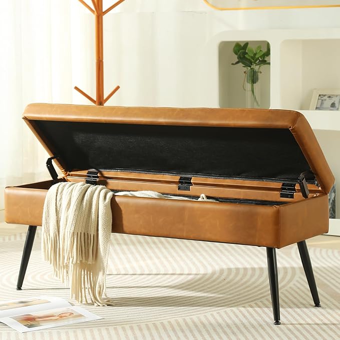 CUYOCA Storage Ottoman Bench, 43.5" Faux Leather Upholstered Entryway Bench - Image 5