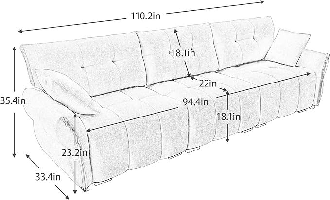 Modern Chenille Fabric 3-Seat Sofa w/ 2 Pillows, Premium Upholstery Living Room - Image 2