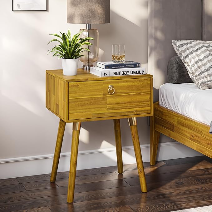 Bme Alden Wood Nightstand, Solid Wood End Table, Mid Century Modern Nightstand by Bme