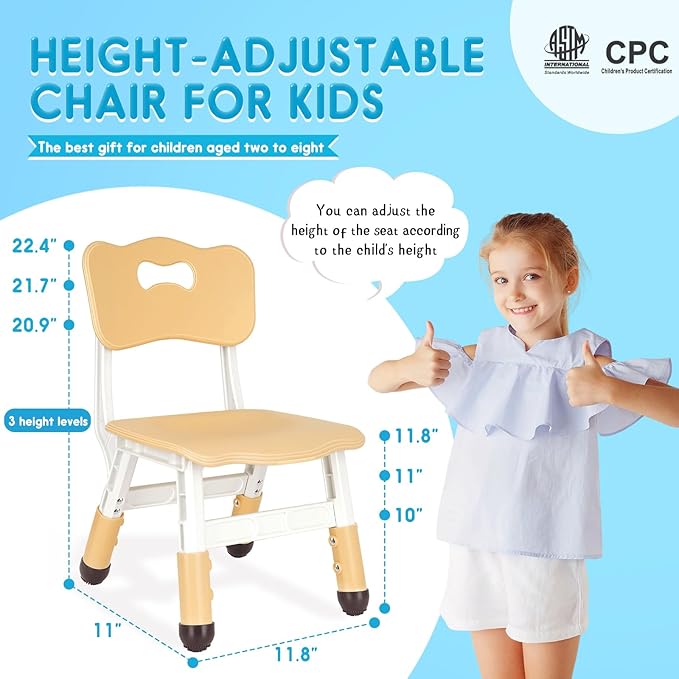 Kids Height Adjustable Toddler Chair Max Load 220LBS Plastic Indoor Outdoor - Image 2