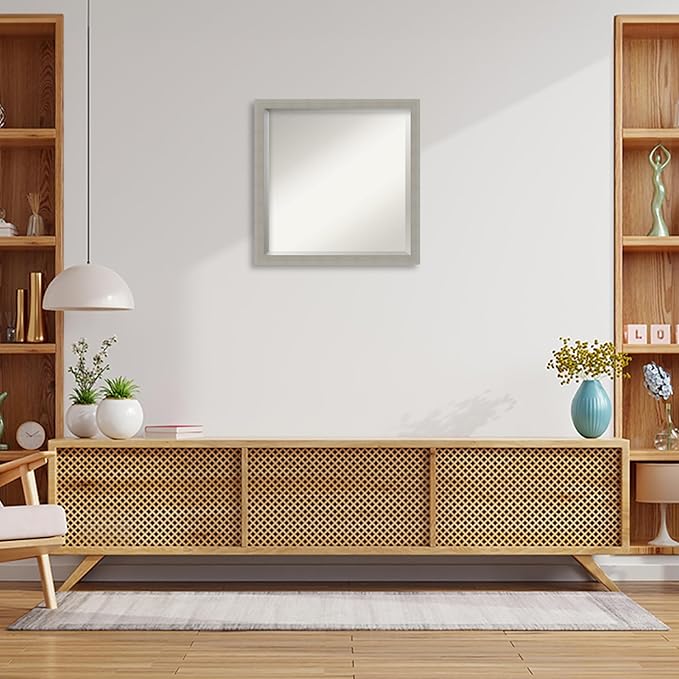 Amanti Art Grey Wall Mirror 22x22 Woodgrain Stripe Grey Square Bathroom Mirror - Image 6