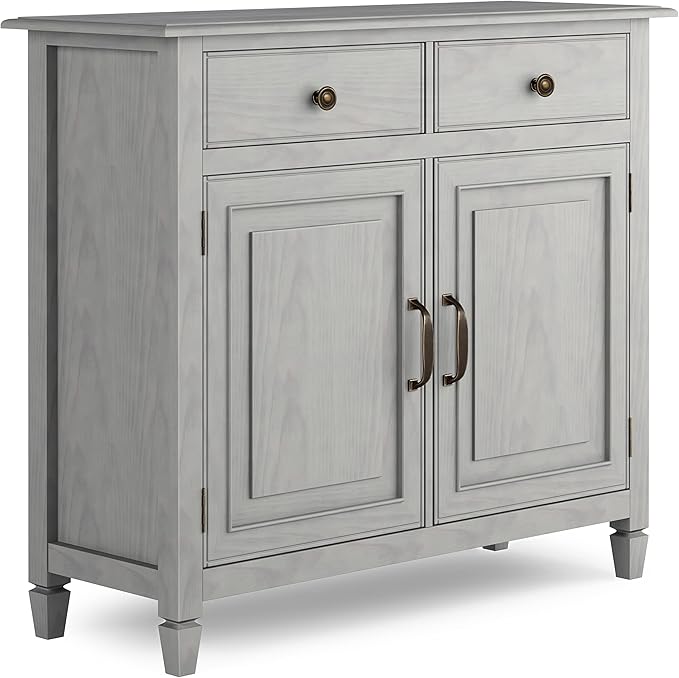 SIMPLIHOME Connaught 40-inch Wide Solid Wood Storage Cabinet in Fog Grey by SimpliHome