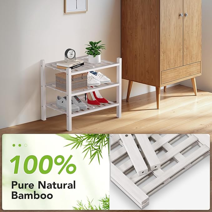 Haddockway small 3 Tier Bamboo Shoe Rack Storage Organizer, Small Space - Image 5