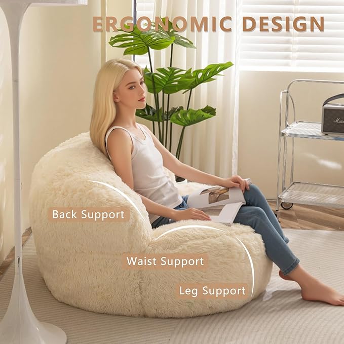 BYBYME Giant Bean Bag Chair, Faux Fur Bean Bag Couch - Image 3