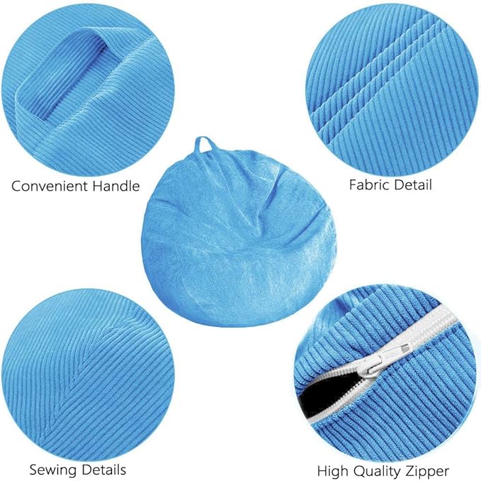 Stuffed Animal Storage Bean Bag Chair Cover Washable Ultra Soft Corduroy Bean - Image 3
