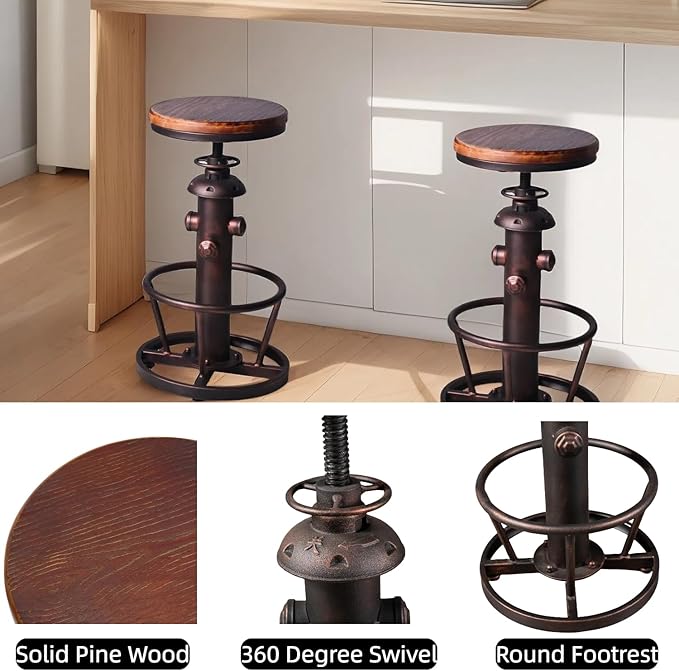 Vintage Swivel Bar Stool Industrial Coffee Kitchen Dining Chair Fire Hydrant - Image 4