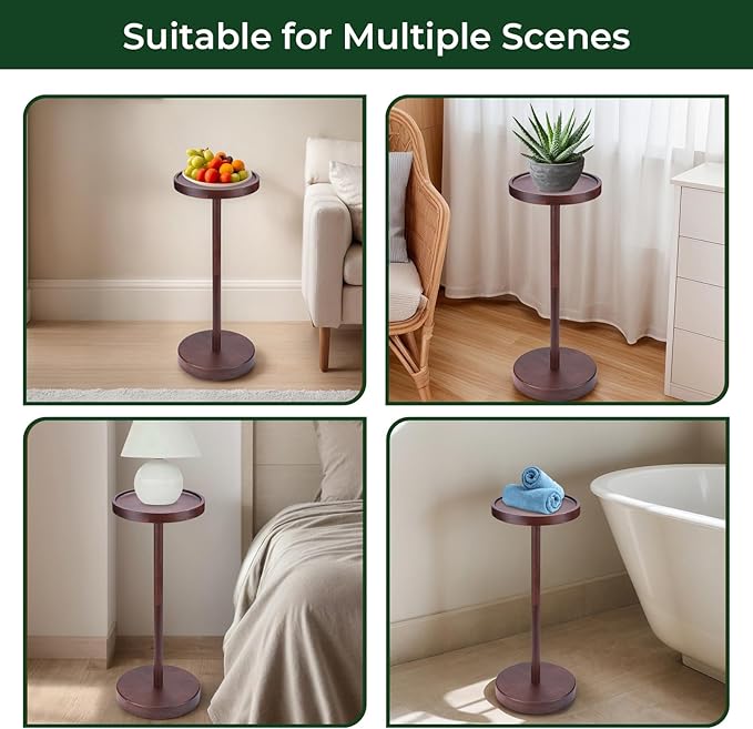 Solid Acacia Wood Pedestal End Table - Image 8