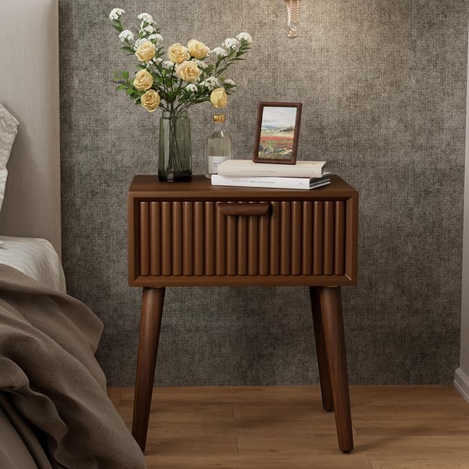 COSIEST Modern End Table w Striped Pattern, Mid-Century Nightstand w Storage - Image 4