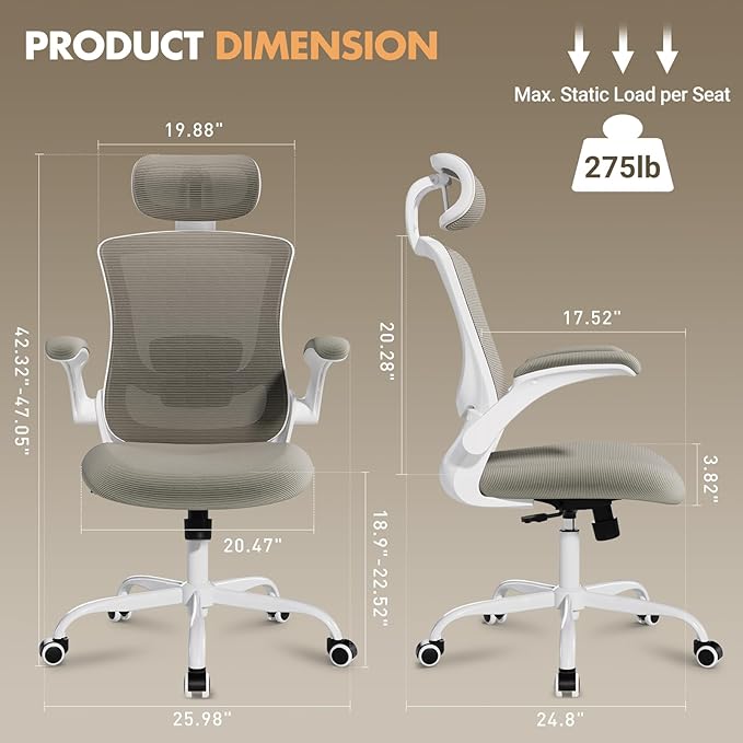 Ergonomic Office Chair with Adjustable Lumbar Support & Headrest, High Back - Image 3