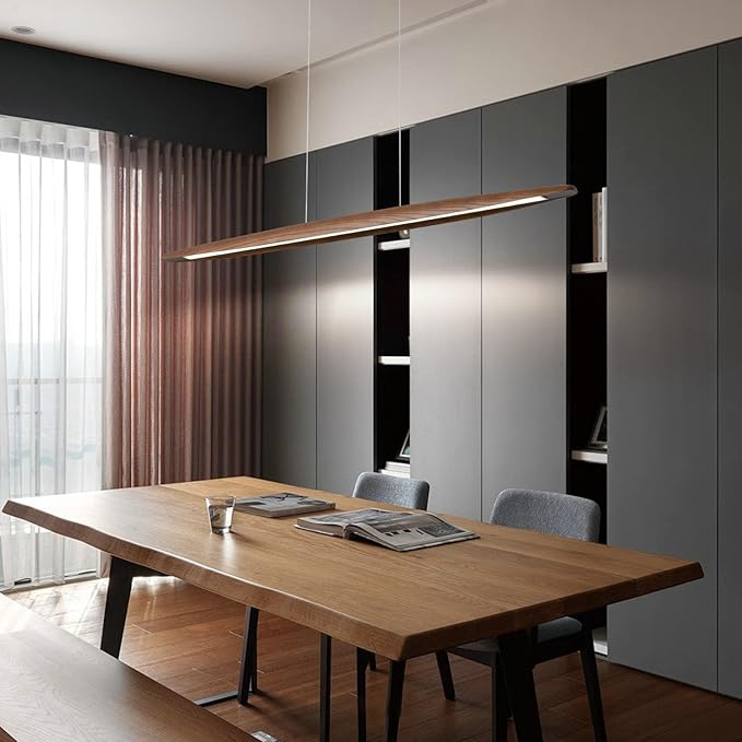 Wood Linear Pendant Hanging Light Fixture Minimalist Light Linear Chandelier - Image 4