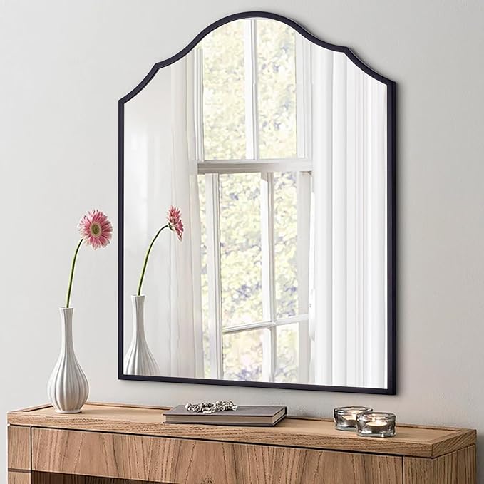 Large Mantle Mirror for Wall, Antique Scalloped Metal Frame, for Bathroom by AutdotWallMirrors