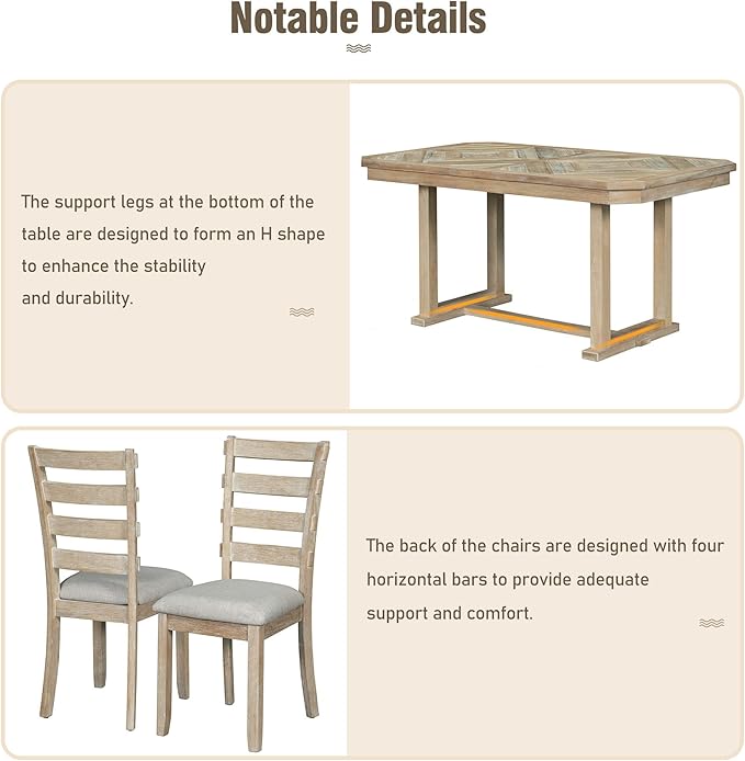 Merax 6-Piece Rubber Wood Dining Table Set - Image 3
