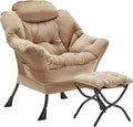 Lazy Chair with Folding Ottoman, Accent Chair Velvet Upholstered with Metal by Youtanic