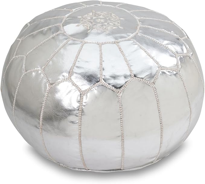 Stuffed Round Design Moroccan Leather Pouf Ottoman, Pre-Filled, 100% Genuine by Unknown