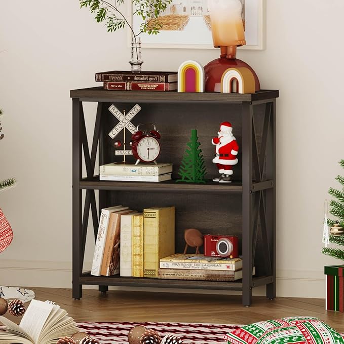 FATORRI Rustic Small 3 Shelf Bookshelf - Image 2