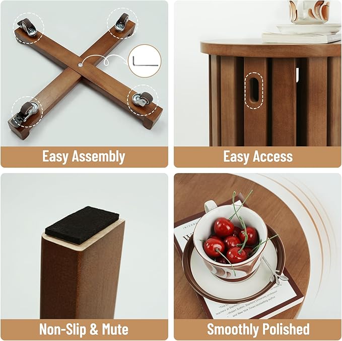CozyDH 4-in-1 Nesting Side Tables, Stackable Stools Set of 4, Wooden Round End - Image 7