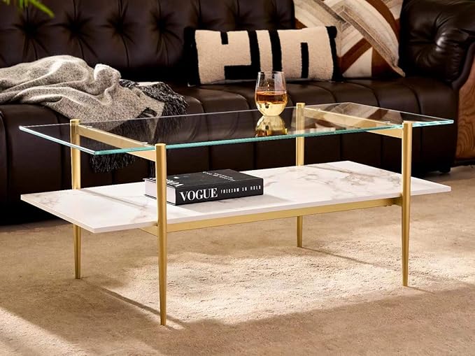 Shrine Rectangle Coffee Table, Mid-Century Modern Design, 2-Tier Structure - Image 3
