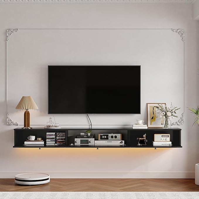 Retro Floating TV Console with 3 Doors, Wall Mounted TV Cabinet, Contemporary - Image 4