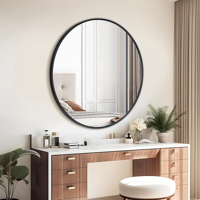 30 Inch Black Round Wall Mirror, Circle Bathroom Mirror - Image 8