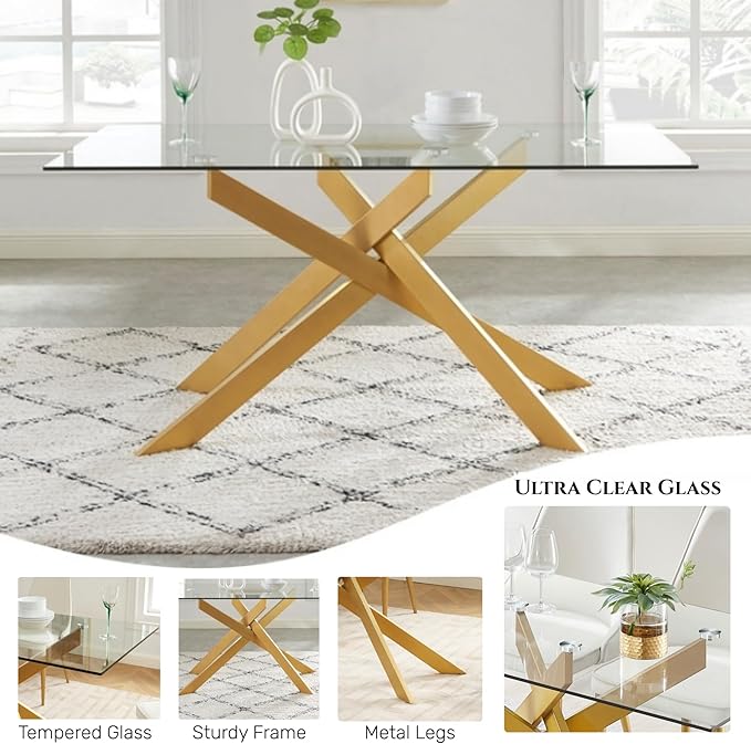 Edwin's Choice 58.5” Rectangle Glass Dining Table, Tempered Glass Table Top and - Image 4