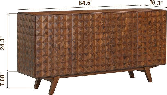 NTC Sapa Mid-Century Modern Solid Wood Sideboard – 4-Door Accent Buffet Cabinet - Image 2
