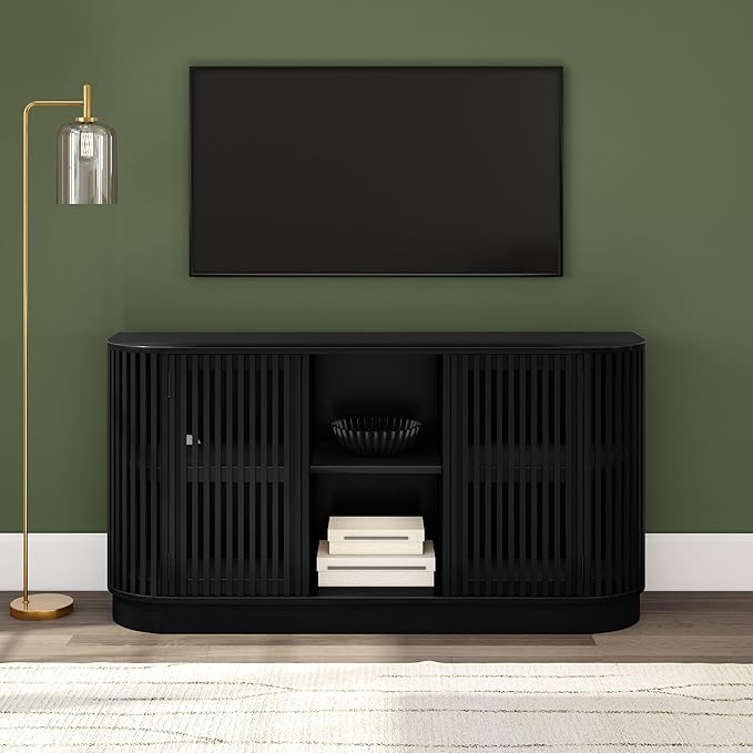 Plank+Beam Contour Wood TV Stand, Two Door Solid Wood Entertainment Console - Image 3